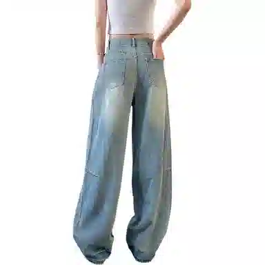 内在密码 美式复古百搭慵懒垂感直筒宽松阔腿拖地牛仔裤 男女同款