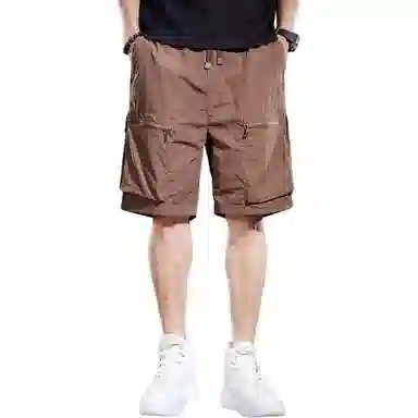 贵色 夏季 纯色口袋废土风男装机能风高端美式冰丝速干潮牌英伦风设计感宽松直筒休闲运动五分裤工装短裤 男女同款 基础色（黑灰白等）