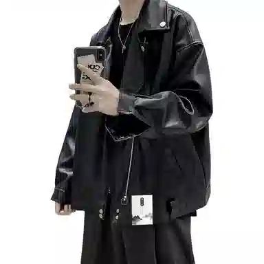 【个性做旧痞帅机车斜拉链】布客行 复古街头潮酷前卫摩登赛博朋克质感宽松休闲百搭皮衣小众设计高级感日常夹克 男女同款