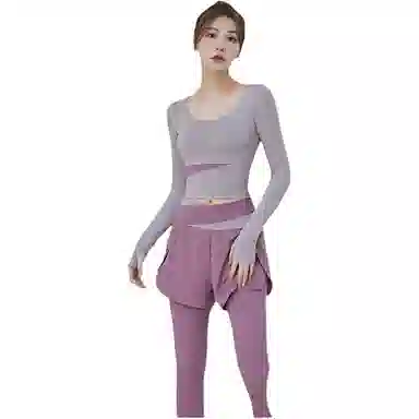 欧迪芬 拼色加长瑜伽服高领修身显瘦舒适百搭紧身防走光裸感健身上衣速干裸感带胸垫高强度防下垂长袖女无痕裸感运动背心 女款