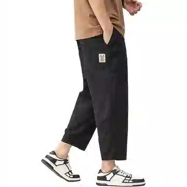 帝狼牛 日系简约纯色字母刺绣宽松直筒九分休闲裤 男女同款