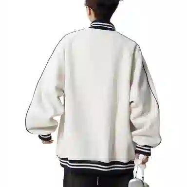 沐诚阳译  美式高级条纹高街潮牌刺绣复古学院风春秋外套棒球服 男款