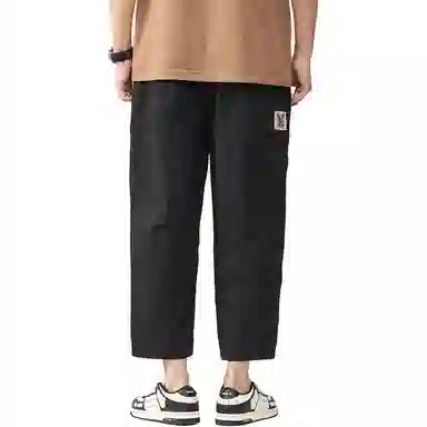 帝狼牛 日系简约纯色字母刺绣宽松直筒九分休闲裤 男女同款