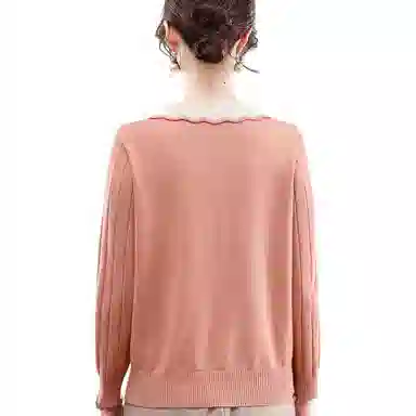 恒源祥 翻领长袖纯色宽松上衣针织衫 女款