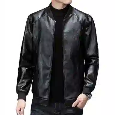 卡丹狄诺 男士皮夹克秋冬季经典棒球领时尚有型机车外套男休闲薄款中年单皮衣 男款