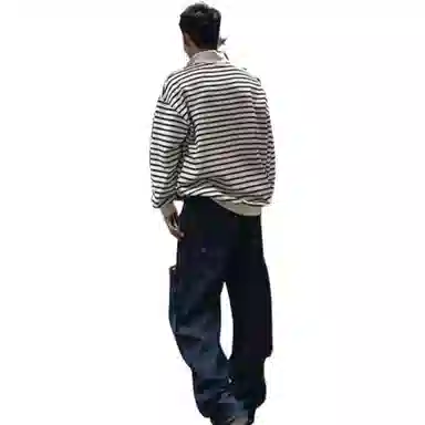 Big Check Black Cat Striped Half-Zip Pullover