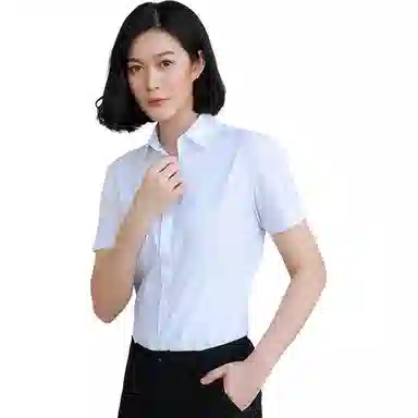 欧迪芬 简约高街职业暗扣设计修身工作服正装工装衬衣休闲短袖衬衫 女款