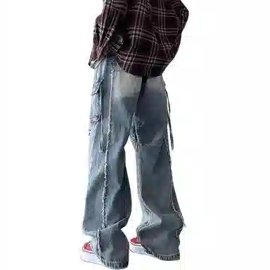 Big Check Black Cat Loose Fit Wide Leg Pants