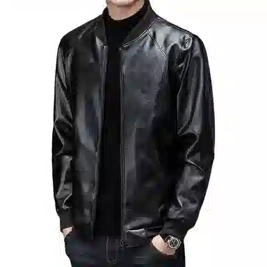 卡丹狄诺 男士皮夹克秋冬季经典棒球领时尚有型机车外套男休闲薄款中年单皮衣 男款