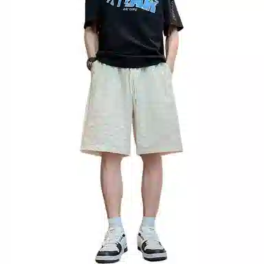 【dme】 夏季个性设计纯色基础款宽松中裤情侣时尚舒适百搭潮流肌理感五分休闲短裤 男女同款