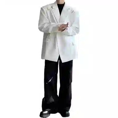 美式高街小众解构金属飞机扣垫肩痞帅休闲高级感纯色宽松百搭外套西装 男女同款