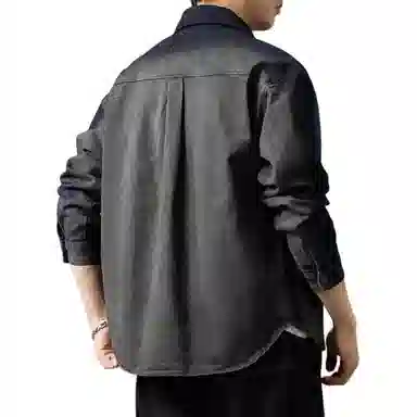 贵色 男士休闲外穿重磅耐磨水洗翻领衬衣外套男美式时尚帅气高街渐变复古纯棉牛仔长袖衬衫 男女同款