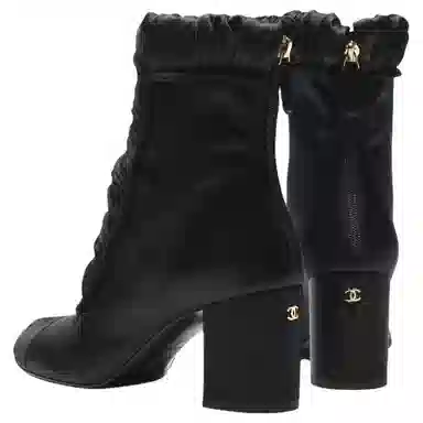 CHANEL 25K Satin Round Toe Ankle Boots