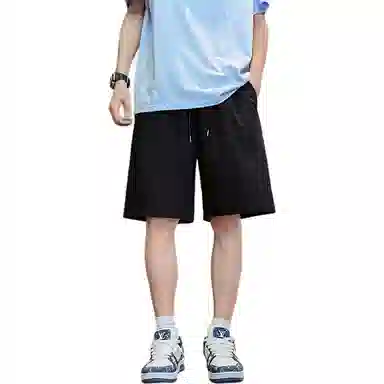 【dme】 夏季个性设计纯色基础款宽松中裤情侣时尚舒适百搭潮流肌理感五分休闲短裤 男女同款