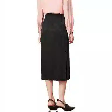 粉红玛琍 修身高腰简约休闲长裙 女款 黑色