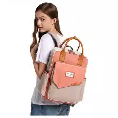 维多利亚旅行者 简约百搭休闲时尚潮流电脑旅行学生简易校园防泼水 尼龙 双肩包书包背包 常规 女款 粉色