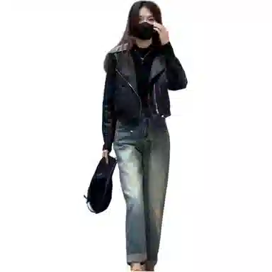 丝絮丝绸 秋季宽松复古港风长袖机车夹克外套皮衣 女款