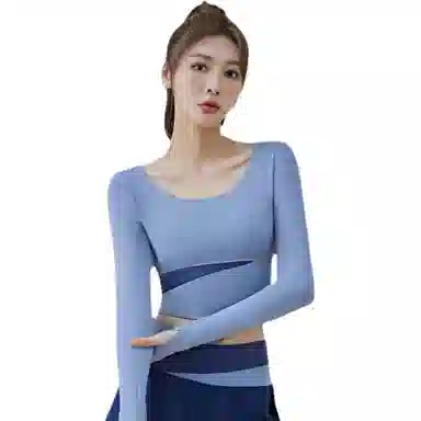 欧迪芬 拼色加长瑜伽服高领修身显瘦舒适百搭紧身防走光裸感健身上衣速干裸感带胸垫高强度防下垂长袖女无痕裸感运动背心 女款