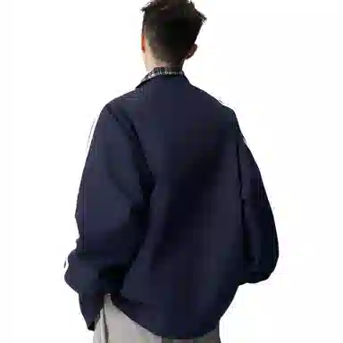 半空山 美式复古高街双面穿撞色格子三条杠潮流时尚百搭夹克 男女同款