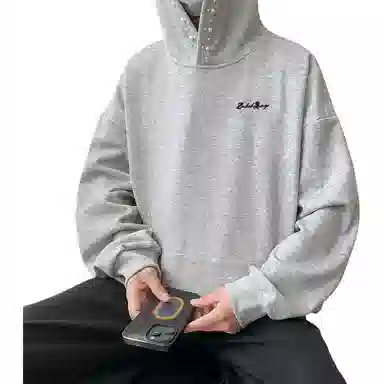 【立体珍珠帽檐连帽外套】布客行 美式复古潮牌高街舒适百搭大码创意套头长袖宽松慵懒亲肤港风纯色学院风卫衣 男女同款