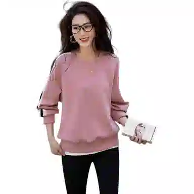 【dme】 纯色圆领合身套头长袖卫衣 女款 皮粉