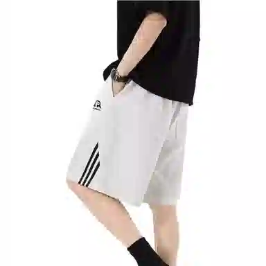 沐诚阳译 美式复古条纹拼接潮牌青少年运动五分裤宽松阔腿抽绳裤子休闲短裤 男款