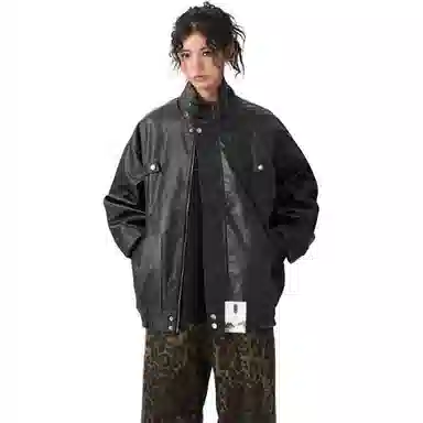 【个性痞帅PU皮工装拉链机车服】布客行 潮酷前卫时髦摩登赛博朋克纯色宽松休闲百搭学院风美拉德翻领设计防风防水潮流  夹克 男女同款