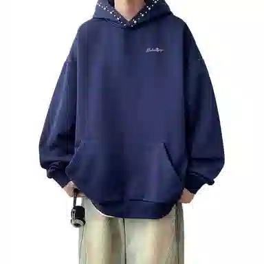 【立体珍珠帽檐连帽外套】布客行 美式复古潮牌高街舒适百搭大码创意套头长袖宽松慵懒亲肤港风纯色学院风卫衣 男女同款