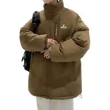 洋气先生 美式复古潮牌高街纯色慵懒无性别主义宽松舒适保暖立领开衫拉链日常通勤户外防风休闲简约时尚潮流百搭上衣外套棉服 男女同款