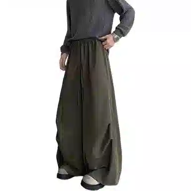 顶峰保罗 纯色基础款美式凉感透气降落伞兵裤冰丝薄款速干垂感舒适宽松直筒阔腿休闲裤 男女同款