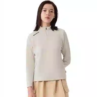 探路者 舒适休闲简约户外保暖立领套头绒感外套 女款 极地白