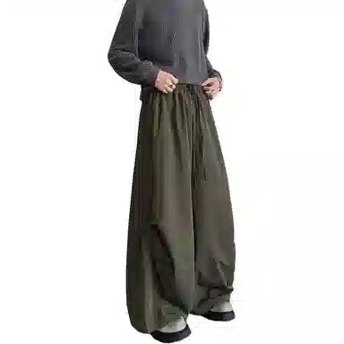 顶峰保罗 纯色基础款美式凉感透气降落伞兵裤冰丝薄款速干垂感舒适宽松直筒阔腿休闲裤 男女同款