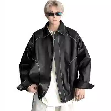 【高街废土风机车软皮衣】布客行 痞帅酷飒不羁狂野硬朗摇滚叛逆小众设计水洗做旧质感翻领宽松廓形百搭高级感日常夹克 男女同款