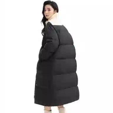 鸭鸭 长款针织拼接翻领通勤洋气保暖舒适冬装外套上衣羽绒服 女款