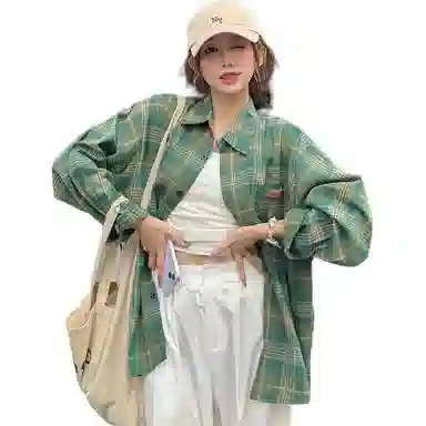 颂希尔 美式复古格子春秋休闲宽松高街高级感百搭衬衣外套长袖衬衫 男女同款