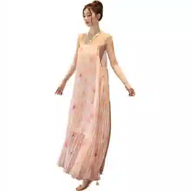 莫代尔 法式碎花通勤时尚舒适吊带连衣裙 女款 晕染冰粉