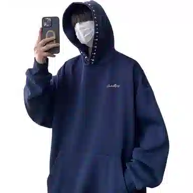 【立体珍珠帽檐连帽外套】布客行 美式复古潮牌高街舒适百搭大码创意套头长袖宽松慵懒亲肤港风纯色学院风卫衣 男女同款