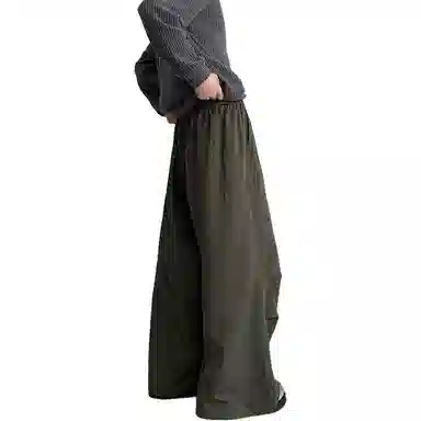 顶峰保罗 纯色基础款美式凉感透气降落伞兵裤冰丝薄款速干垂感舒适宽松直筒阔腿休闲裤 男女同款