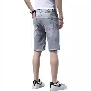 吉肯蒂 薄款浅灰色弹力男士轻奢高端中裤牛仔短裤 男款