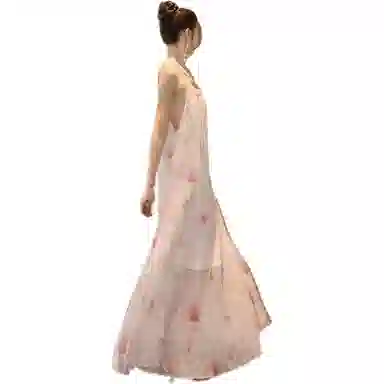 莫代尔 法式碎花通勤时尚舒适吊带连衣裙 女款 晕染冰粉