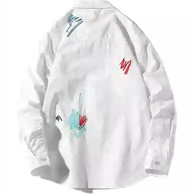 大卫贝肯 美式高街潮流涂鸦图案设计日常通勤百搭舒适长袖翻领衬衫 男女同款