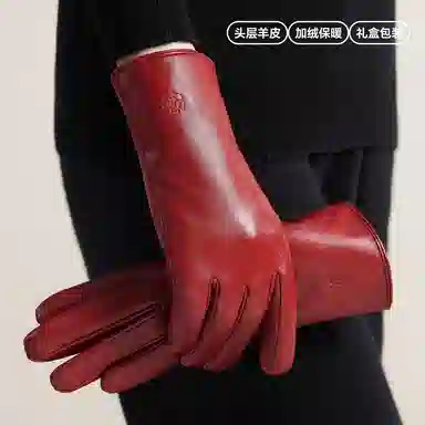 玖慕 秋冬季保暖 羊头层皮革 真皮手套 女款