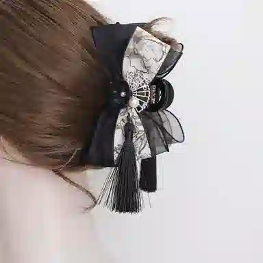 彤彤兔 国风流苏抓夹水墨气质百搭花朵鲨鱼夹头饰发饰古风 布艺 发夹 女款