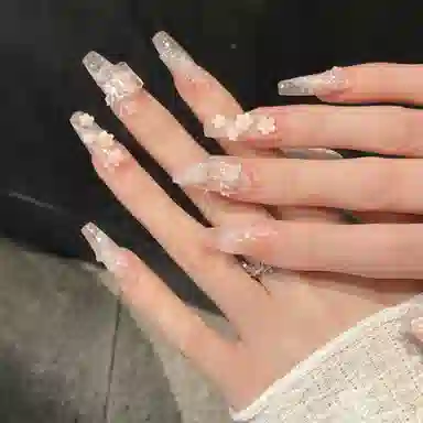 凡泽 窗花桃花冻冻  穿戴甲 长款裸粉纯色 纯欲