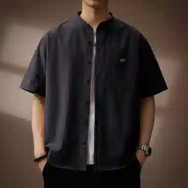 贵色 高端立领休闲时尚短袖衬衫 男女同款