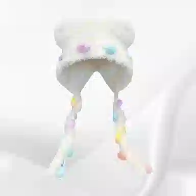 恩僾德 甜美可爱猫耳朵毛绒绒针织流苏小众百搭高颜值防寒保暖显脸小 涤纶 绒线帽 男女同款情侣款