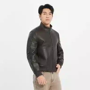 利郎 时尚都市立领短款口袋装饰质感百搭秋季皮衣 男款