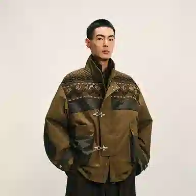 速写 休闲宽松立领长袖保暖羽绒服 男款