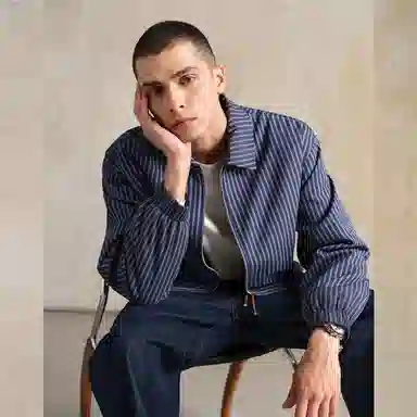 佐丹奴 洗水条纹牛仔翻领宽松棉衣外套棉服 男款