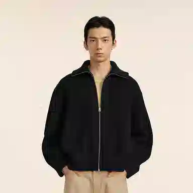 速写 高领拉链纯色厚款开衫通勤简约时尚长袖毛衣 男款